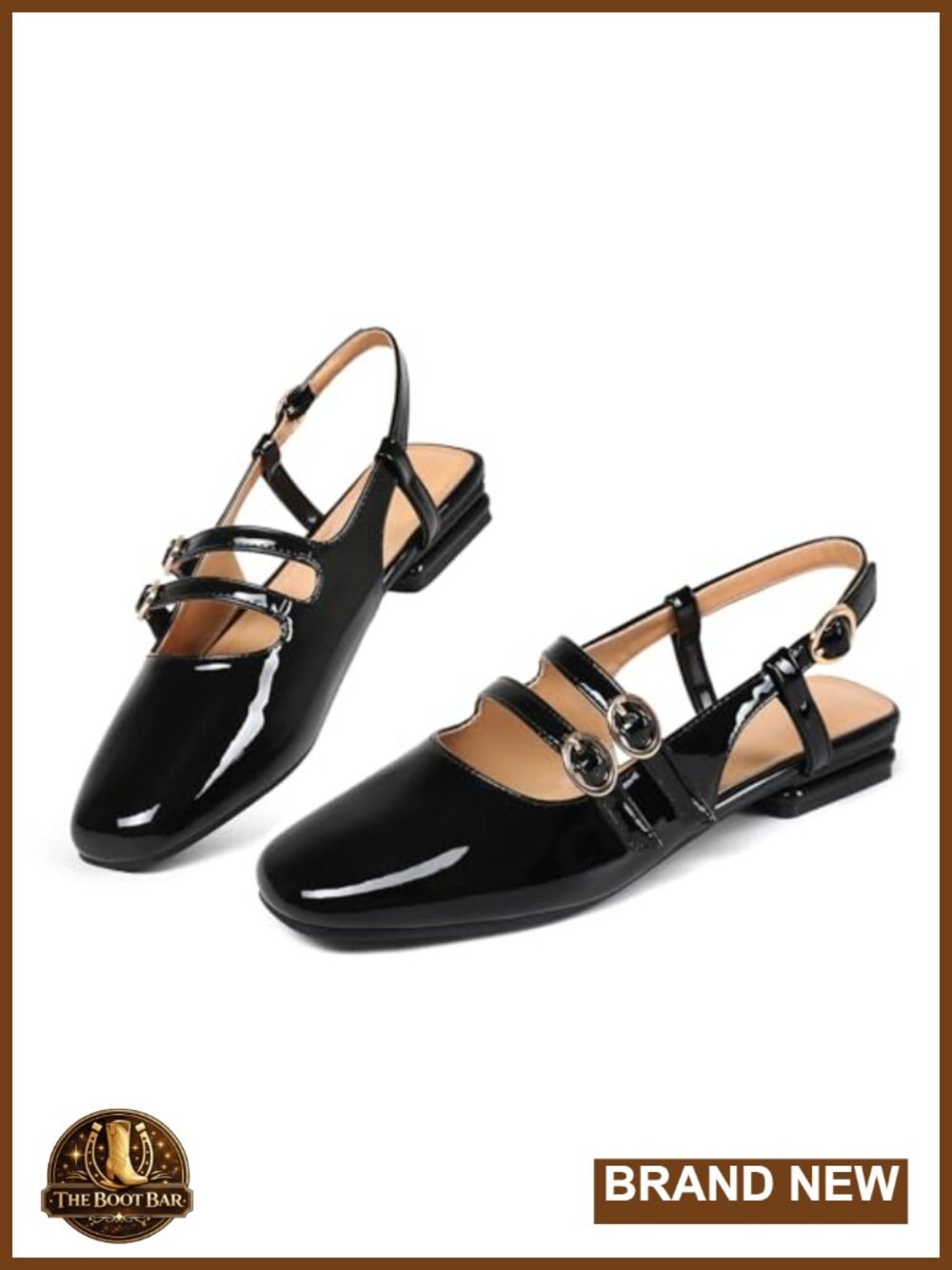 Faux Leather Mary Jane Slingback Low Heel Square Toe Pumps